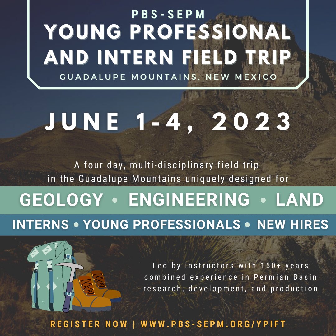 pbssepm's tweet photo. Register now for our Young Professional &amp; Intern Field trip!! Designed for geologists, engineers, and landmen! https://t.co/7GG9NtVFbn https://t.co/rzWVdTa8VZ