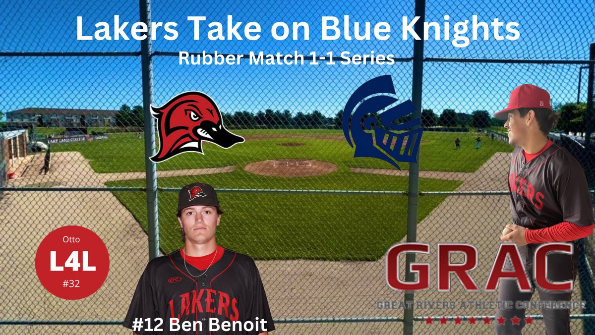 LLC_Baseball's tweet photo. Today's Rubber Match will feature Lakers vs the Blue Knights of Olney Central College.
Taking the ball for the Lakers is @ben_benoit8 
📍Laker baseball Field
🆚Blue Knights
⏰2pm 9 IN
📺https://t.co/D7tSahlMLn

#Finish #LakerUp #L4L https://t.co/ztpwpjnvWI