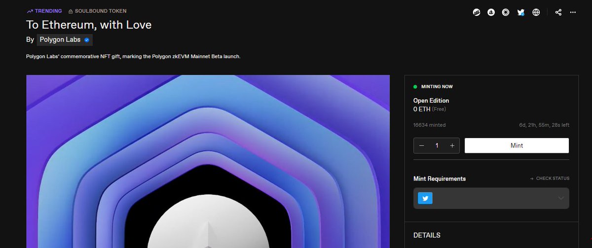 ☄️ @0xPolygonLabs's zkEVM Mainnet Beta is now live
Mint Polygon zkEVM NFT kỷ niệm sự kiện (tương tự BASE)
👉 fair.xyz/collection/pol… 
🎈 Hiện tại gas đang cao, ae có thể đợi khung giờ khác
Check gas: etherscan.io/gastracker (Gwei dưới 20 là ok)