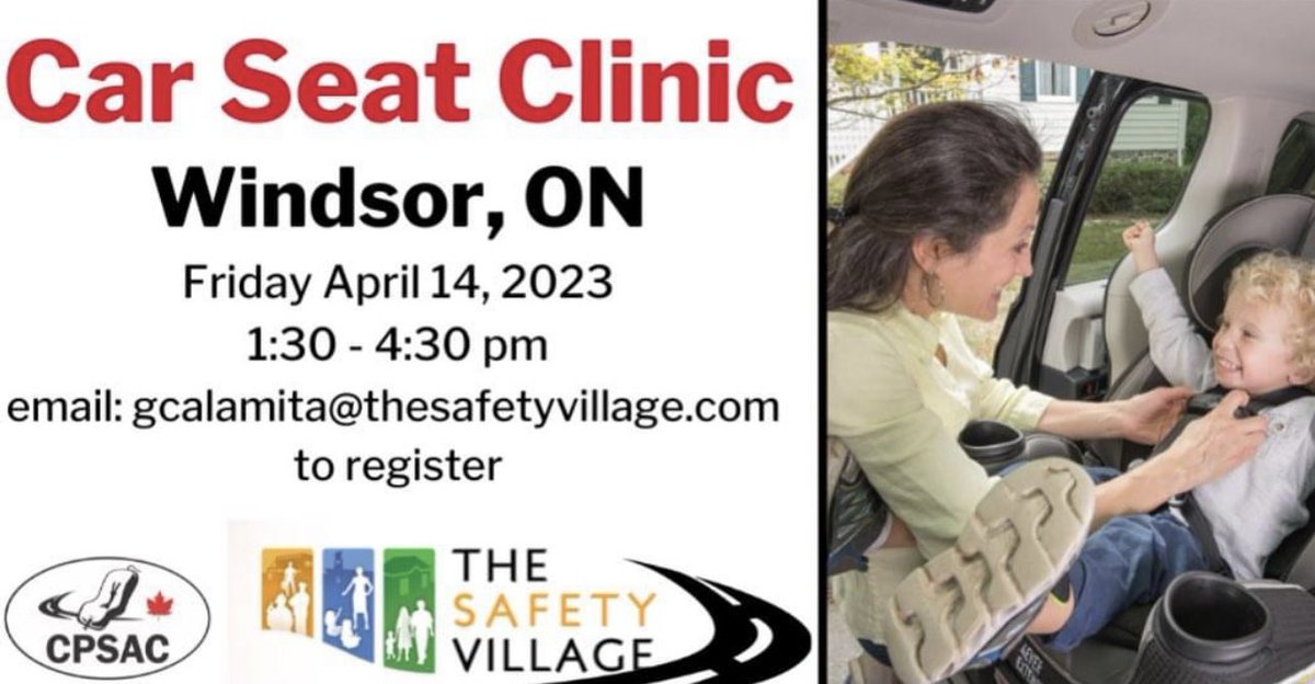 Safety_Village's tweet photo. 🌟We are hosting a FREE Car seat Clinic!🌟

Registration is now open to all residents of Windsor and Essex County looking to have a car seat installed or checked by a trained technician! 🚗

The clinic is APPOINTMENT ONLY and space is limited! 

Looking forward to seeing you! https://t.co/KHJDqR6bPL