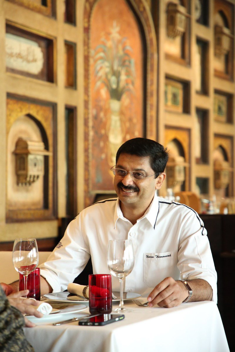 Ashoke_Raj's tweet photo. Recently had the opportunity to meet the culinary legend Chef Naren Thimmaiah. He brought the flavours of Karavalli to Taj Mahal's iconic restuarant #Varq .Thank you Chef for the mouth watering experience! Hope to see you soon with some great food & amazing tales. @TajMahalHotel https://t.co/AT8BSZR0K1