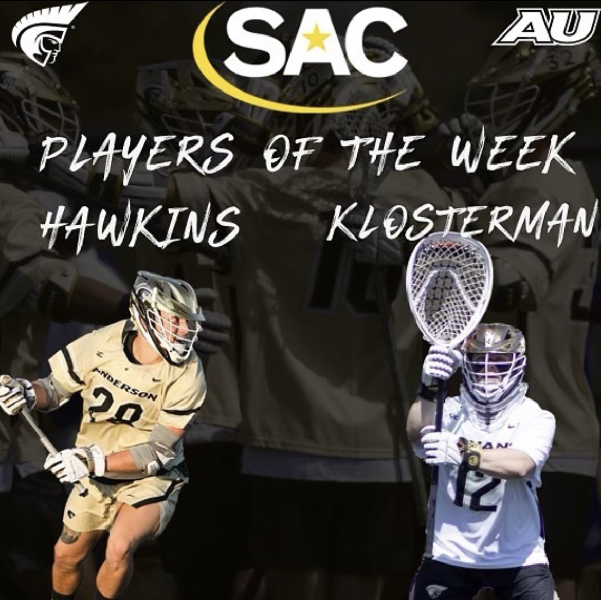 autrojansmlax's tweet photo. Congratulations to Garrett Hawkins for being named SAC Offensive Player of the Week and to Hunter Klosterman for being named SAC Specialist of the Week! #GoldStandard 

Hawkins: 3 G, 2A, 2 GB (Surpassed 100 Career Points)

Klosterman: 16 SV, 66.7%, 1 A https://t.co/oel4SUpMHs