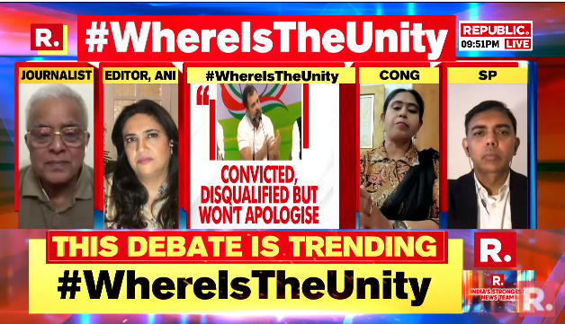 republic's tweet photo. #WhereIsTheUnity | @ghanshyamtiwari, Samajwadi Party National Spokesperson on whether opposition unity over Rahul's disqualification will reflect electorally
Here is what he says - https://t.co/zWEu0y52mb
#RahulGandhi #Congress #SmritiIrani #SoniaGandhi https://t.co/rW5afHFlnI
