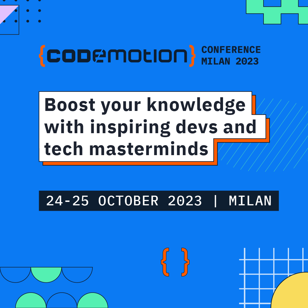 📣 STOP! Segna subito sul calendario queste date: 24 e 25 ottobre. 🗓️ Torna la conferenza #CodemotionMilan23! 🔥🔥🔥 Il momento più bello per incontrare la #community ❤️ e lasciarti ispirare da esperti di tecnologia da tutto il mondo 🌎
Ci sentiamo brevissimo per altri dettagli!