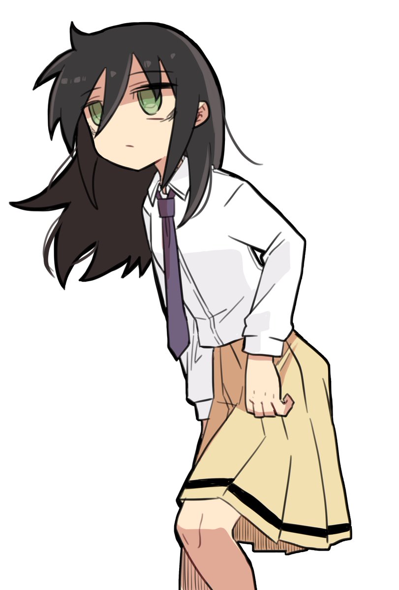 kuroki tomoko 1girl solo skirt black hair necktie green eyes school uniform  illustration images