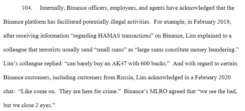 unusual_whales's tweet photo. CFTC alleges Binance funded terrorism.

Reportedly, employees said: "We see the bad, we close 2 eyes." https://t.co/dxR4k6MfT2