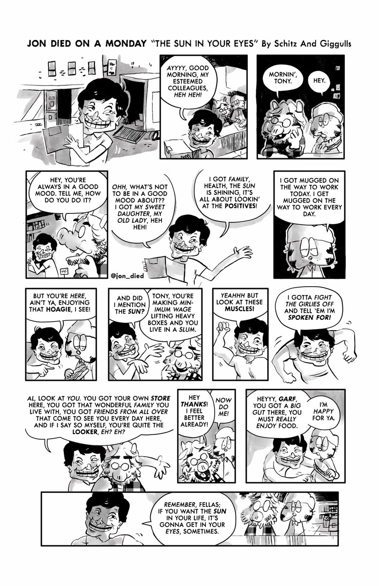 jon_died's tweet photo. 5. The Sun In Your Eyes; Tony is in the shop today spinning his wisdoms to the boys. 
#jdoam #indycomic #sliceoflife #comics https://t.co/Jt7HhrxzAG