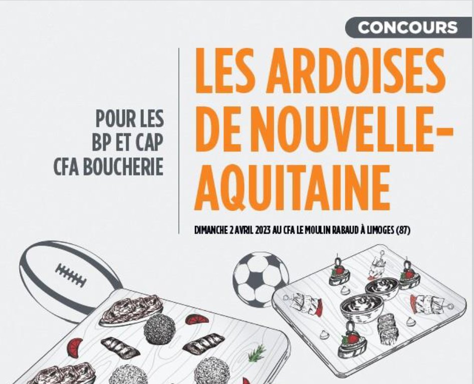 ⏲️Le concours des ardoises de <a href="/NvelleAquitaine/">Nouvelle-Aquitaine</a> a lieu ce dimanche en @hautevienne_dep avec 7 équipes de jeunes #bouchers en provenance des CFA de @Crma_NA avec @CMA_79 <a href="/Artisanat33/">CMA NA Gironde</a>  <a href="/cfaboulazac/">CFA des Métiers de Boulazac</a> <a href="/cfamoulinrabaud/">cfamoulinrabaud</a> 

+ d'infos dans notre dossier de presse interbev-nouvelleaquitaine.fr/contact/commun…