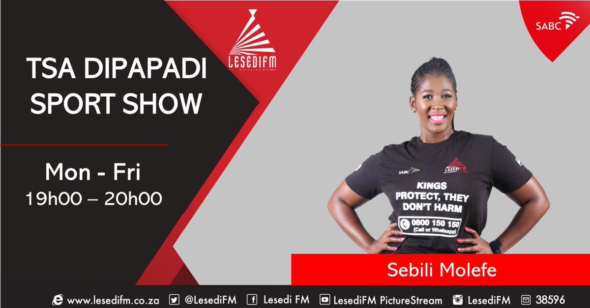 LesediFM's tweet photo. ๐ป #TsaDipapadi le @SebiliMolefe
โฒ๏ธ 19:05-20:00
#WeekendReview:
๐ฃ๏ธ John Tlale #Football Liberia vs @BafanaBafana preview #CongovRSA
๐ฃ๏ธ Reinier Swart #URC #CurrieCup
๐ฃ๏ธ @MokubungRampeta #SAvWI @ProteasMenCSA #SAvNED ODI Squad
#SASportsAwards @Lungile_Matsuma #SebiliOnSports https://t.co/pOHxrAyhHM