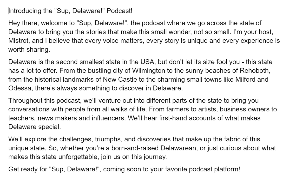 Full announcement of 'Sup, Delaware!' Podcast: 

#netde #Delaware #sussexde #podcast #tunein #followme
