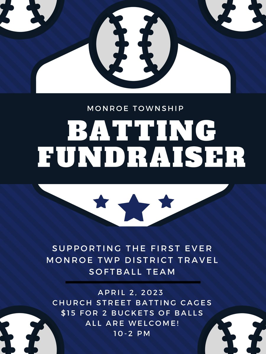 MonroeTwpLL's tweet photo. PLEASE HELP SUPPORT OUR INAUGURAL 10U DISTRICT TRAVEL SOFTBALL TEAM!

And get some good swings in while you're doing it... https://t.co/Cj7wlBjMnD