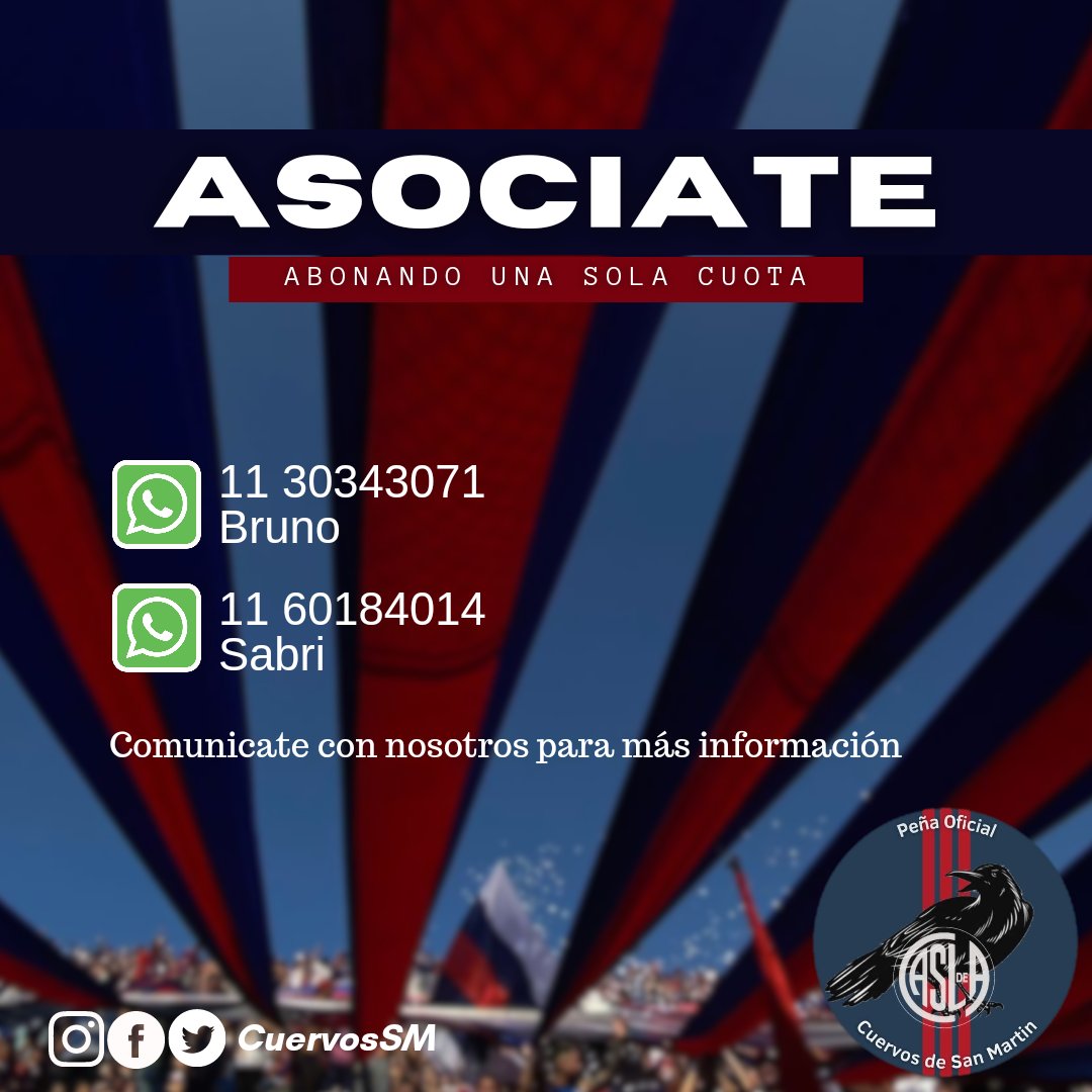 ASOCIATE A SAN LORENZO
Recorda que a través de la peña podes asociarte abonando una sola cuota, comunicate con el area de secretaría y te asesoramos a realizar el tramite

Somos San Lorenzo en San Martín

#CuervosDeSanMartin
#MasQue90Minutos
#DeBoedoAlMundo

<a href="/PeniasCASLA/">Dpto. de Peñas CASLA</a>