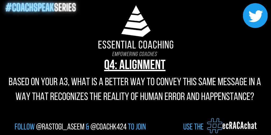 coachk424's tweet image. Q4: Alignment

Human error is part of the game. We can’t play games without officials. Coaches strategize and players make plays. 

The #HumanComponent always matters - it’s not just off the court.

Use A4 &amp;amp; #ecRACAchat in your answers.