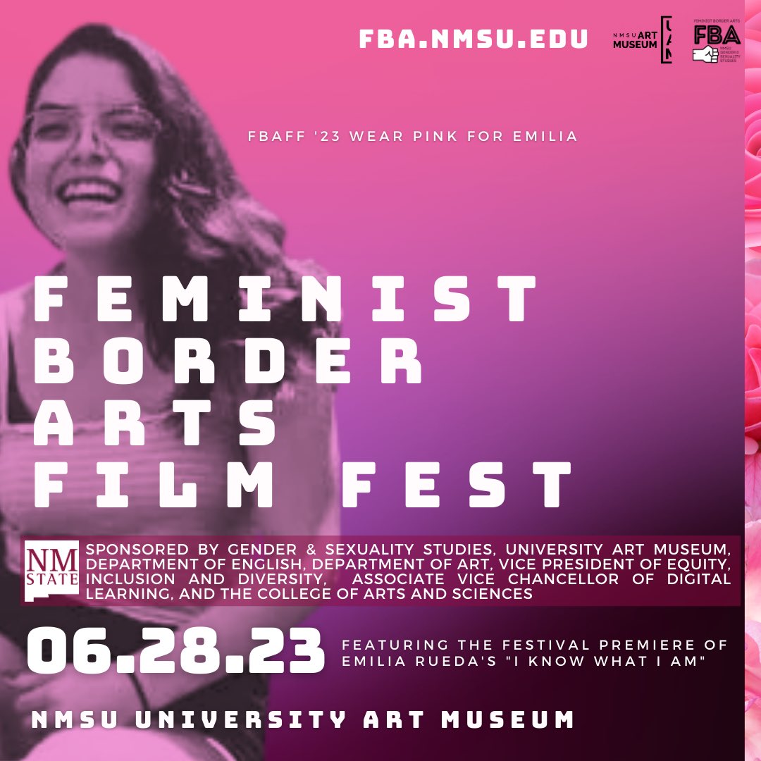 gensXprof's tweet photo. #FBAFF ‘23 is dedicated to Emilia, an #NMSU artist deprived of her life in fall 2022. Her film will be followed by a program of #borderlands #shortfilm. Submissions open through 04.15.23.
#film #filmmakers #mediaarts #videoart #digitalstorytelling #whm #wearpinkforemilia https://t.co/2c2P16Ffvj