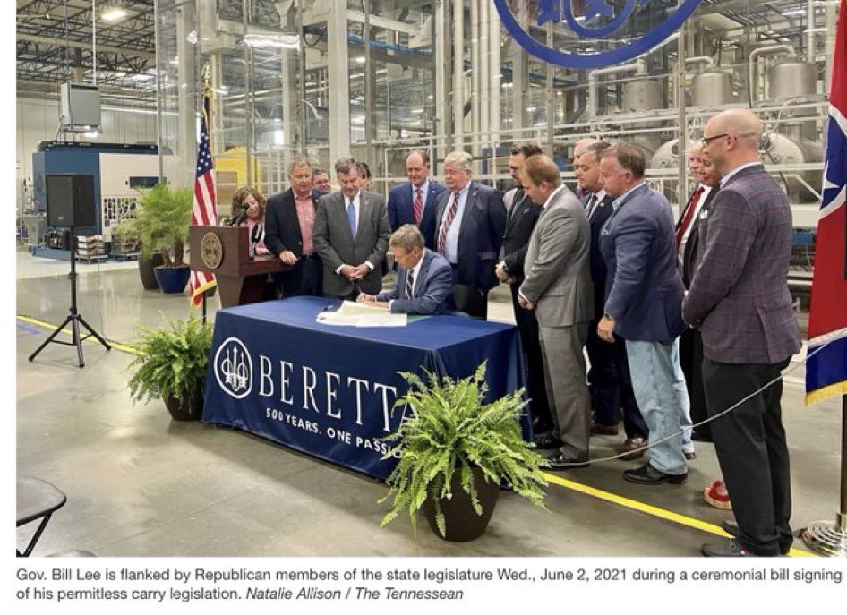 Tennessee @GovBillLee hasn't had time yet to tweet his thoughts and prayers for Covenant School, but when he does, remind him that this is exactly why police and citizens opposed the permitless carry bill he signed into law at a gun maker's factory in 2021. #tnleg