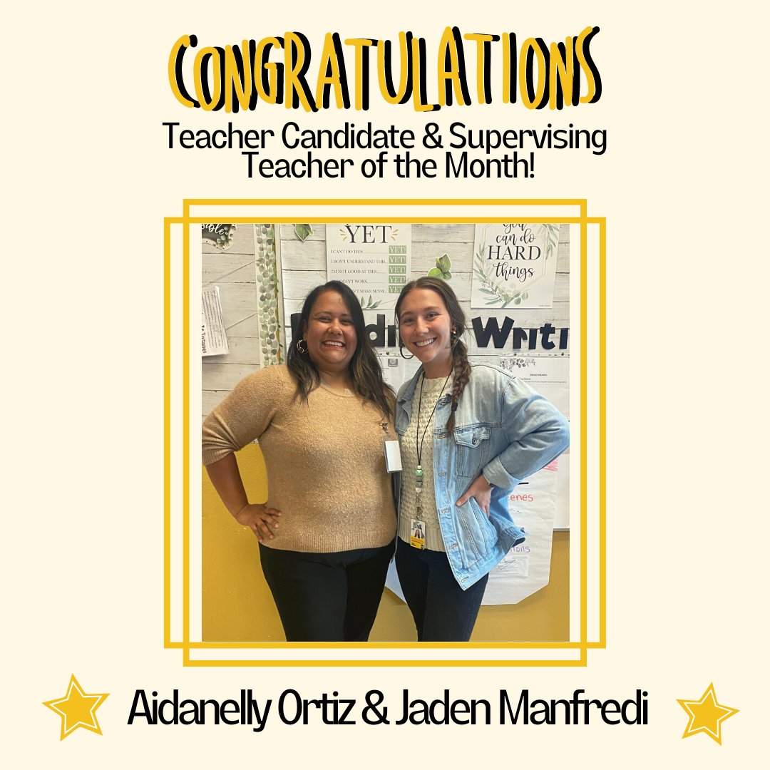 Congratulations to Union Park Teacher Candidate and Supervising Teacher pair Jaden Manfredi and Aidanelly Ortiz, our March Teacher Candidate and Supervising Teacher of the month!🌟

#futureeducators @ucfccie @ucf @ucfteachered