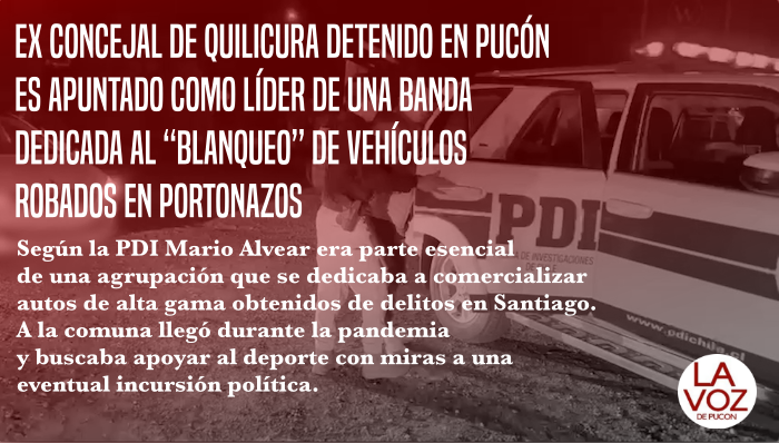 LaVozDePucon's tweet photo. #ReportajeLVP Ex concejal de #Quilicura Mario Alvear detenido en Pucón es apuntado como líder de una banda dedicada al “blanqueo” de vehículos robados en #portonazos Cc. @PDI_CHILE
Lee la nota completa acá.
👇👇👇👇👇👇👇👇👇
https://t.co/GM87UONUXy https://t.co/NBhoXEMTjw