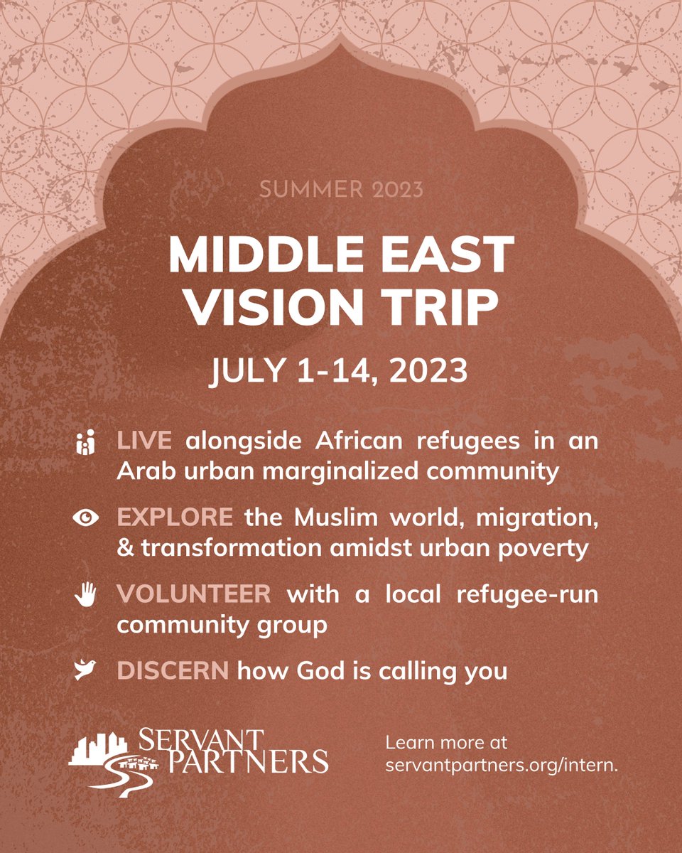 ServantPartners's tweet photo. Discover what God is doing in this unique context while praying for Kingdom transformation, getting to know displaced people and their stories, and learning from Scripture and experienced staff. Learn more and apply by April 2 at https://t.co/NMx4dI5FY5. https://t.co/ZDPiXUqOUp