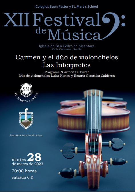 📅Mañana martes 28/03
⏰19:30h
⛪️Iglesia S.Pedro de Alcántara. C/Cervantes
💶6€
5º concierto del XI Ciclo que organizan <a href="/C_BuenPastor/">Colegio Buen Pastor</a> y <a href="/stmaryschool_/">Saint Mary's School</a> pro restauración de  la Capilla del Correo Mayor del Convento Madre de Dios
Disfruta de Carmen de Bizet.
Asiste y difunde