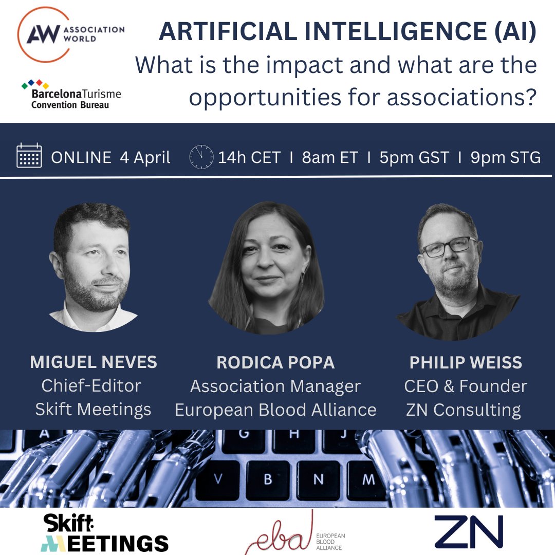 AssocWorld's tweet photo. π£ Webinar: Artificial Intelligence (AI) - What is the impact and what are the opportunities for associations? How do associations use it?
Info & registration: https://t.co/9OmQWC2e4m
#associations #associationworld #AI #artificialintelligence #webinar #associationevents https://t.co/5eUpA6NRXt