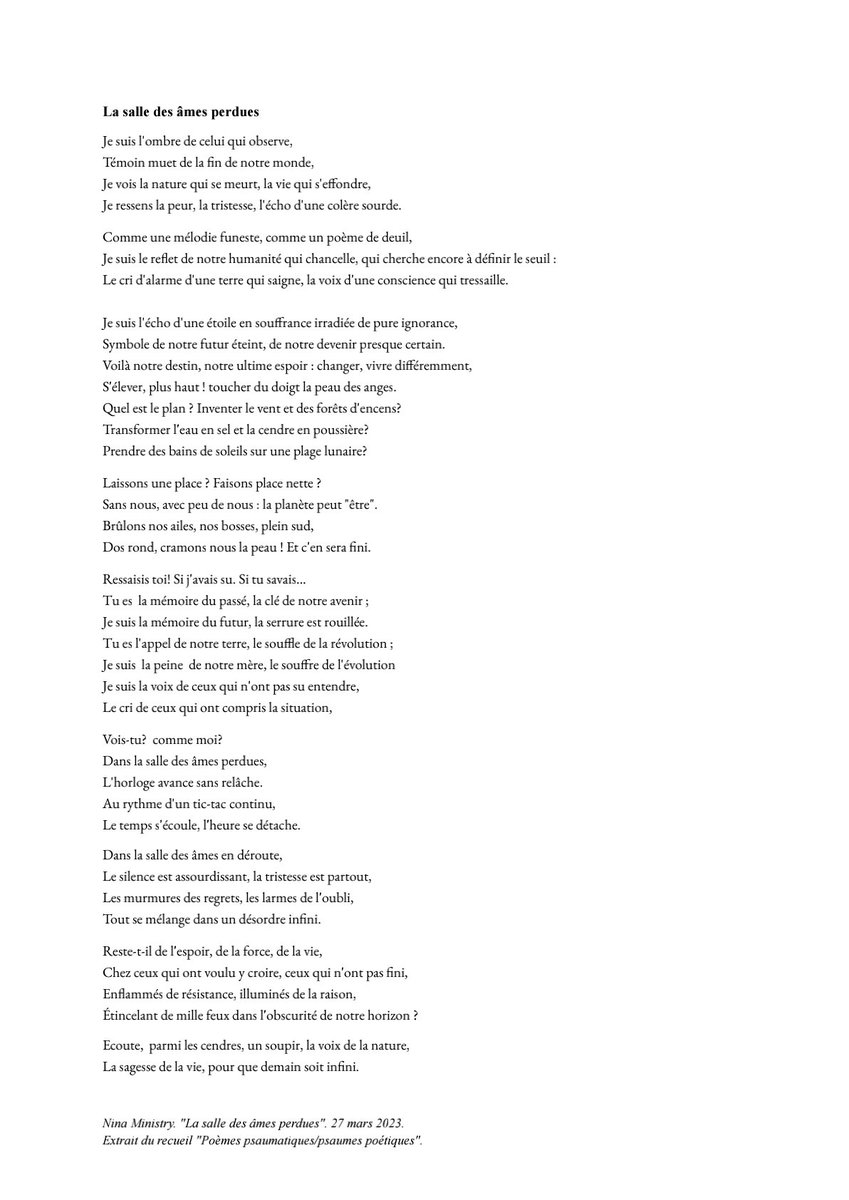 Nina_Ministry's tweet image. Amis de la poésie et des psaumes bonjour, bonne et heureuse lecture. Act1
#androgyn #psaume #artfuturiste #findumonde #conscience #ecoconscience #extraterrestre  #francmaçonnerie #revolution #poesienoire #IA #litterature #cyberpunk #underground