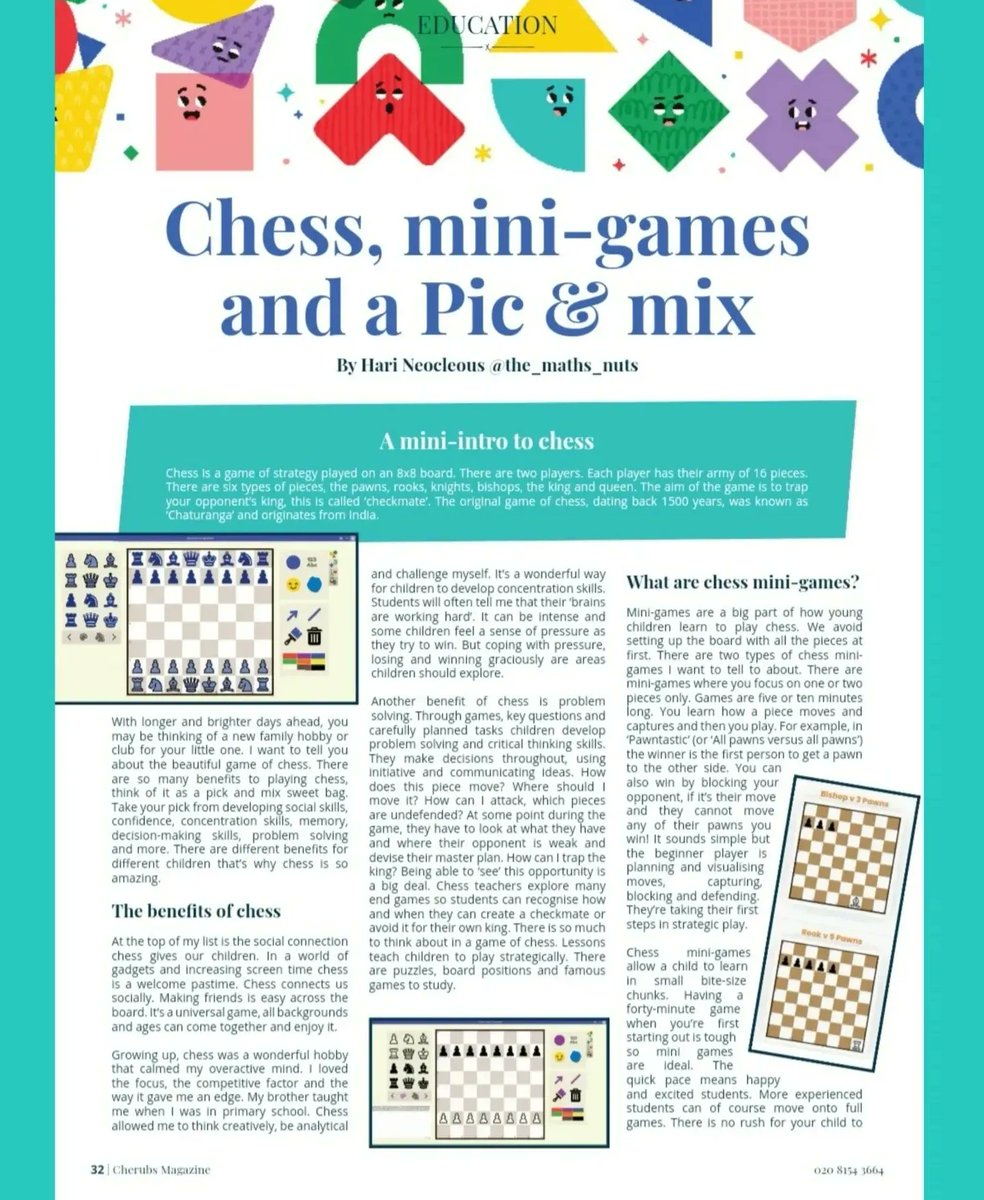 hari_neo21's tweet photo. 📣🎉TAKE YOUR PICK🍬 The new Cherubs magazine has dropped! Click to read the latest issue p32 My article explores the many different benefits of chess &amp; the power of mini games. Sharing the gift of chess with parents. So many wonderful reasons! ◼◻◼ ♜♞ https://t.co/m0owKuR1uk https://t.co/25WtcC4UXt