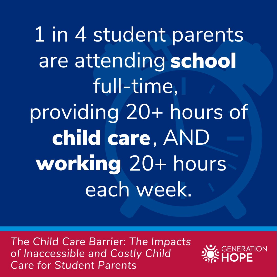 Student parents are incredibly dedicated, but finding accessible, affordable, quality child care remains a significant barrier to college completion. Check out <a href="/SupportGenHope/">Generation Hope</a>’s new report about the caregiving needs and experiences of parents in college. generationhope.org/child-care-rep…