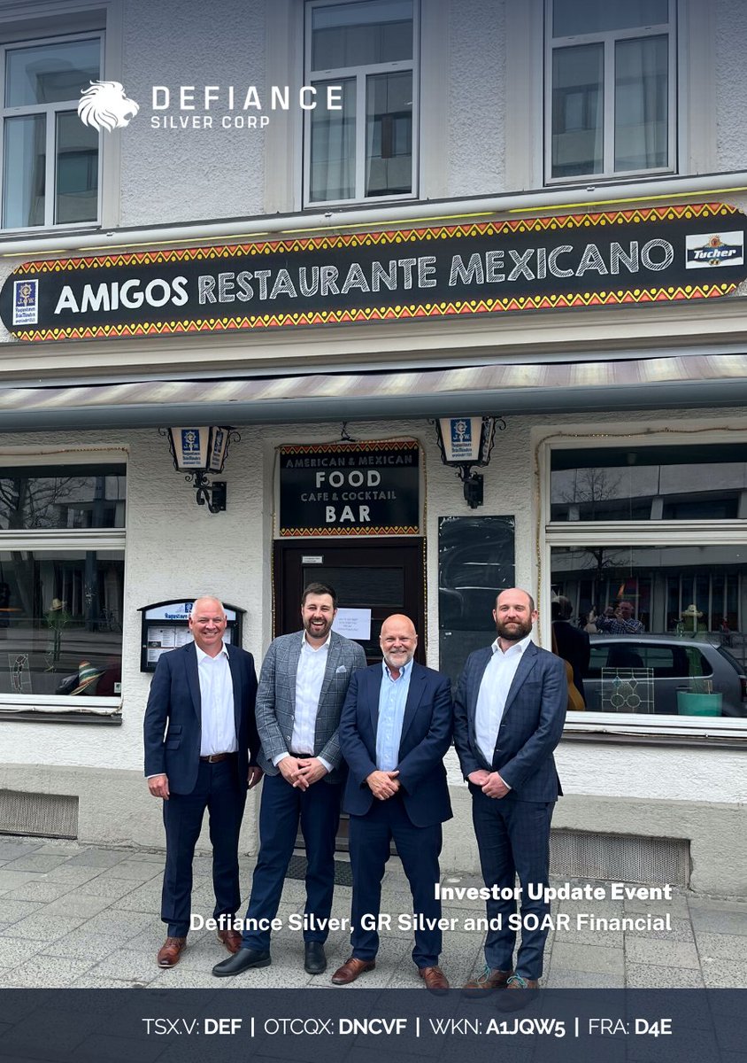 defiancesilverc's tweet image. It was a pleasure to co-host a successful investor update in Munich alongside @GRSilver last week! Thanks to all the investors that joined us to talk #silver and Mexico. Thanks to @SOAR for organizing!

$DEF.V $DEF $DNCVF #juniormining #silverstocks #silvernews #investing #mining