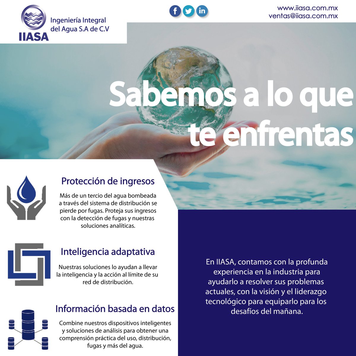 IIASA_QRO's tweet photo. ¡SABEMOS A LO QUE TE ENFRENTAS!
👉IIASA - Especialistas en Gestión Smart y Eficiente del Agua Urbana.
📲 https://t.co/YN3U5gQxCP
🌐https://t.co/dA4JWpDmzR
📧 ventas@iiasa.com.mx
#agua #Tecnologia #telegestion #telecontrol #SmartCity #Smart #SmarterSolutions https://t.co/BqujKXl0Gg