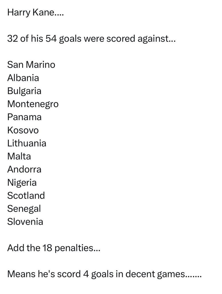 When you see this, it casts doubt over the phrase ‘great striker’, would be interesting to see it against <a href="/WayneRooney/">Wayne Rooney</a> <a href="/TeamMessi/">Team Messi</a> <a href="/Cristiano/">Cristiano Ronaldo</a> and the other top international strikers. Surely this can’t be ‘greatness’? <a href="/Sjopinion10/">Simon Jordan</a> <a href="/JimWhite/">Jim White</a> <a href="/talkSPORT/">talkSPORT</a> #ENG