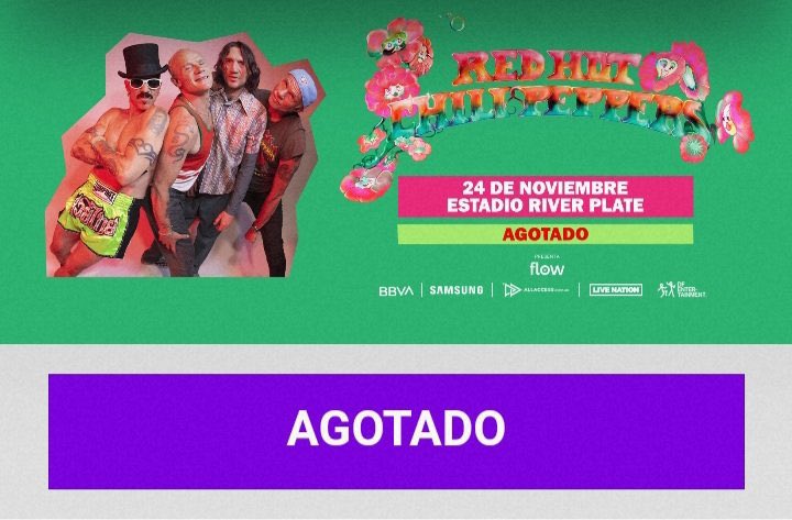 Depasorock's tweet photo. Red Hot Chili Peppers en River

AGOTADO 🤯 

Se viene 2da fecha? https://t.co/78DsKuWM20
