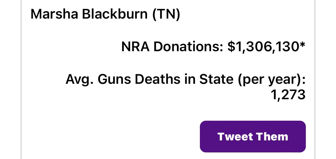 <a href="/MarshaBlackburn/">Sen. Marsha Blackburn</a> This fascist bag of hair profits off of the blood of innocent children.
