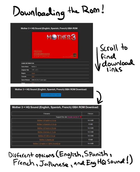 When it comes to downloading the ROM I just used one from https://t.co/pKyEqTQoWg. You'll need to scroll down to find the download link and there will be many options (ENG + HQ sound, Spanish, French, Japanese) choose whichever works best for you. 