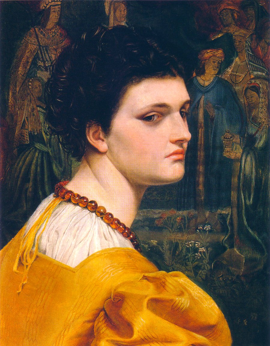 Portrait Study of a Lady in a Yellow Dress, Emma Sandys, 1870.