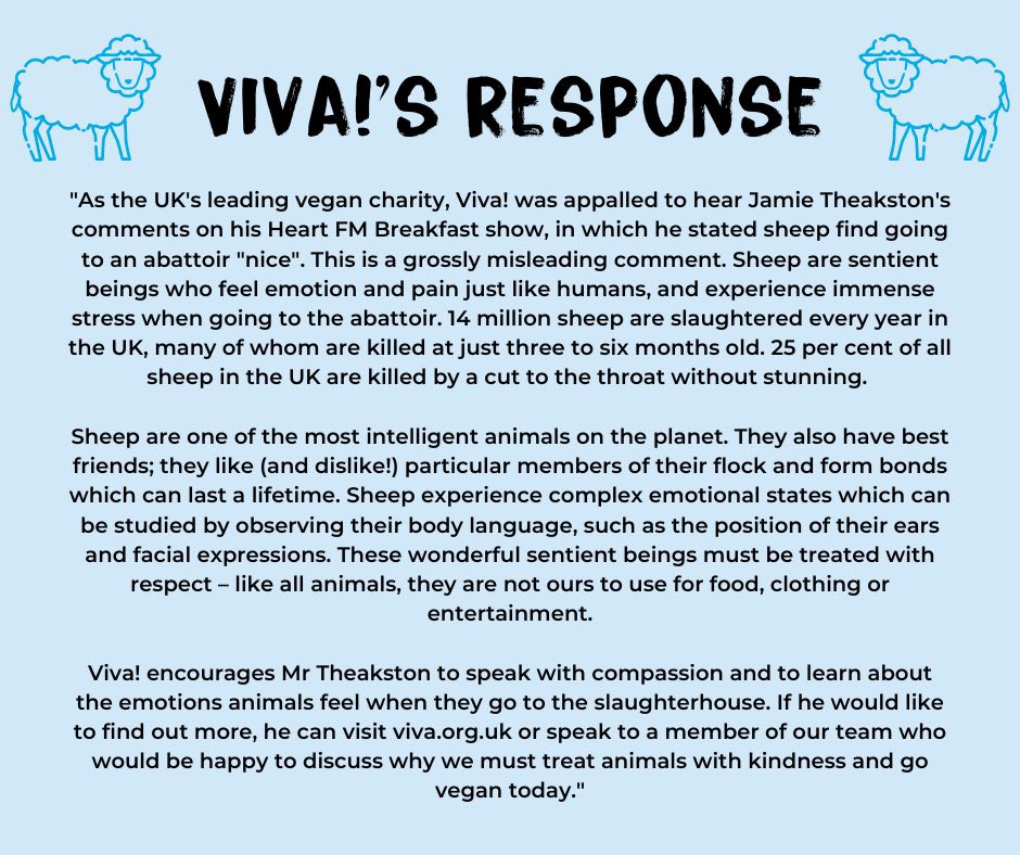 No Jamie sheep don’t go happily to slaughter <a href="/JamieTheakston/">.</a> <a href="/veganfuture/">Vegan Future</a>