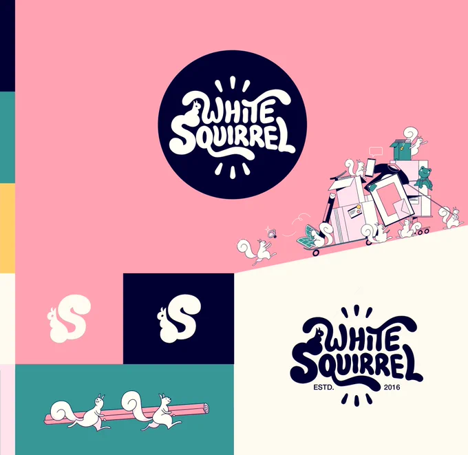 Last year I had the opportunity to rebrand Seattle based fulfillment company   White Squirrel works logistics for artists, so this identity had to be bright, playful, and visually reflect the digital art space of comic book, print and plushie creators! 