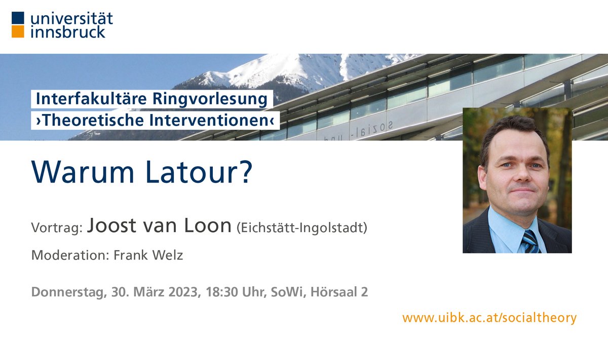 📣30.03.23 VORTRAG: Joost van Loon ist Professor für Soziologie an der Universität Eichstätt-Ingolstadt und schildert in seinem Vortrag 'Warum Latour?', wie das Denken Bruno Latours aussieht und was es relevant für die heutige Zeit macht. Teilnahme frei für alle Interessierten!📚