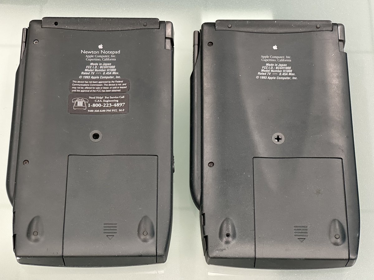 Same same…but different: 1993 Apple Newton Notepad prototype (left) and production Newton MessagePad (right).
