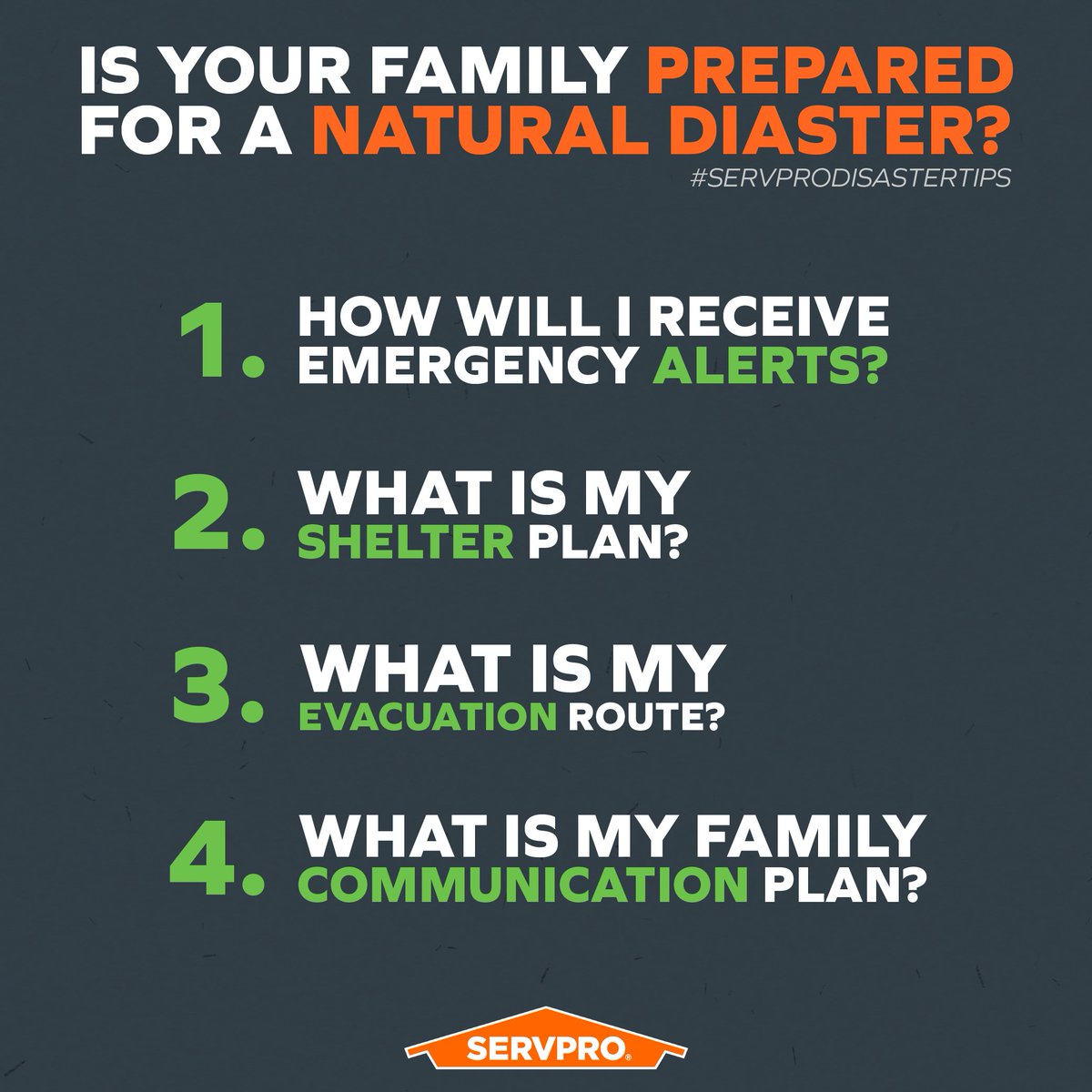 Is your family prepared for a natural disaster? Discuss these 4 questions with your family and friends to get an emergency plan in place.