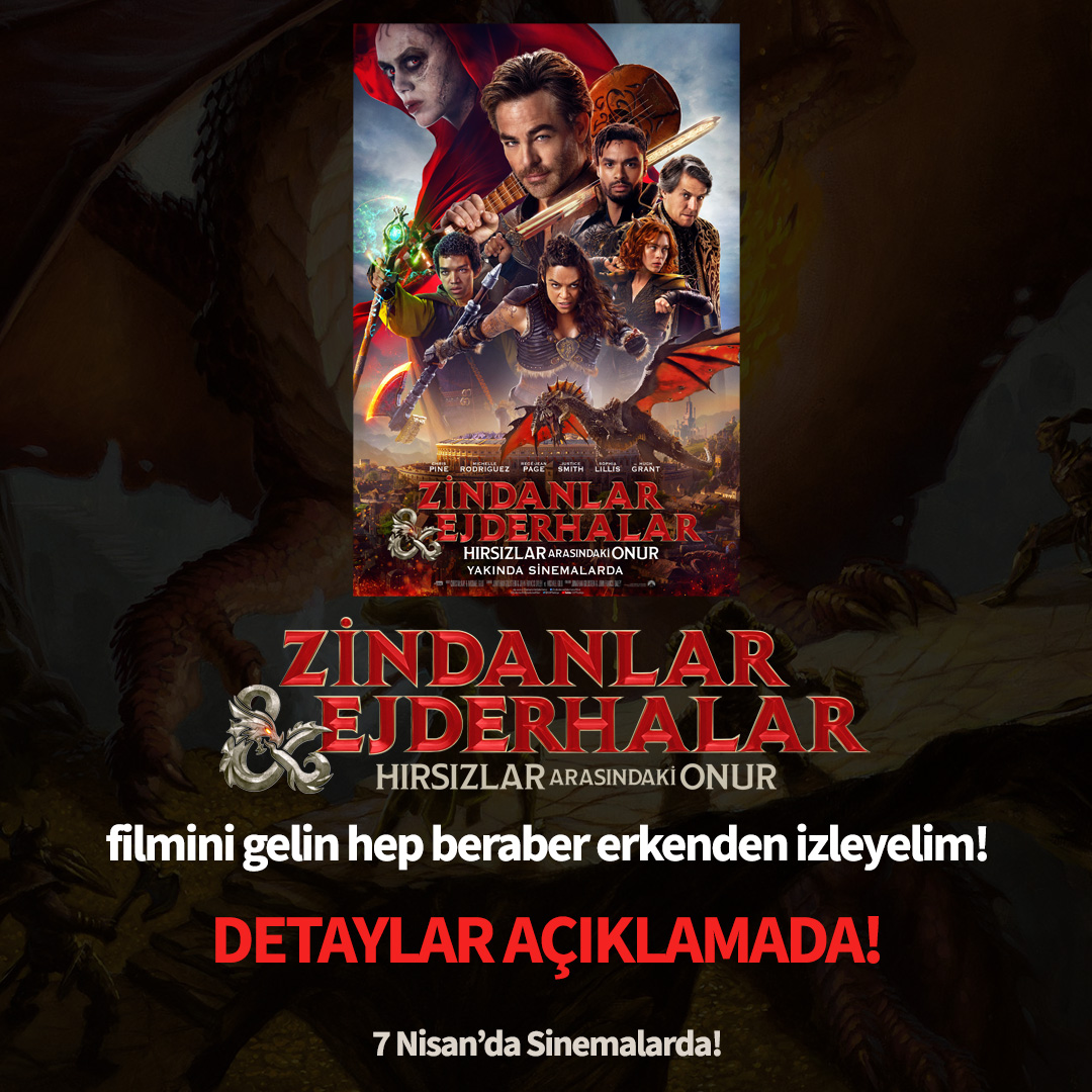 ZİNDANLAR VE EJDERHALAR: HIRSIZLAR ARASINDAKİ ONUR filmini gelin hep beraber izleyelim. Gösterimler ülkenin çeşitli şehirlerinde eş zamanlı olacak. Toplamda 26 kişiye filmin ön gösterimine ÇİFT KİŞİLİK bilet veriyoruz. 
 
Gösterimler; 4 Nisan tarihinde saat 21:00'de İstanbul,