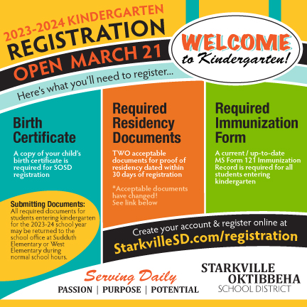 StarkvilleSD's tweet photo. An excellent year of kindergarten begins with REGISTRATION! Online student registration for new kindergarteners for the 2023-2024 school year is OPEN! Details on who can register, how to access the form, required documents &amp; more at https://t.co/uPwSi6Ns3r https://t.co/OD3iwDVaZS