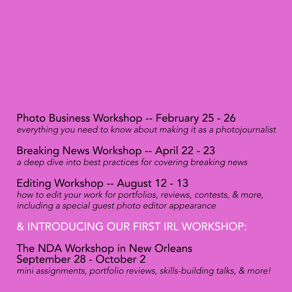 UP NEXT: @nataliekeyssar and I are hosting our next virtual weekend workshop on April 22-23 on breaking news! We'll talk about how to best handle preparation, logistics, safety, ethics, & more in the context of breaking news coverage — see you there! dan.iella.net/breaking-news-…