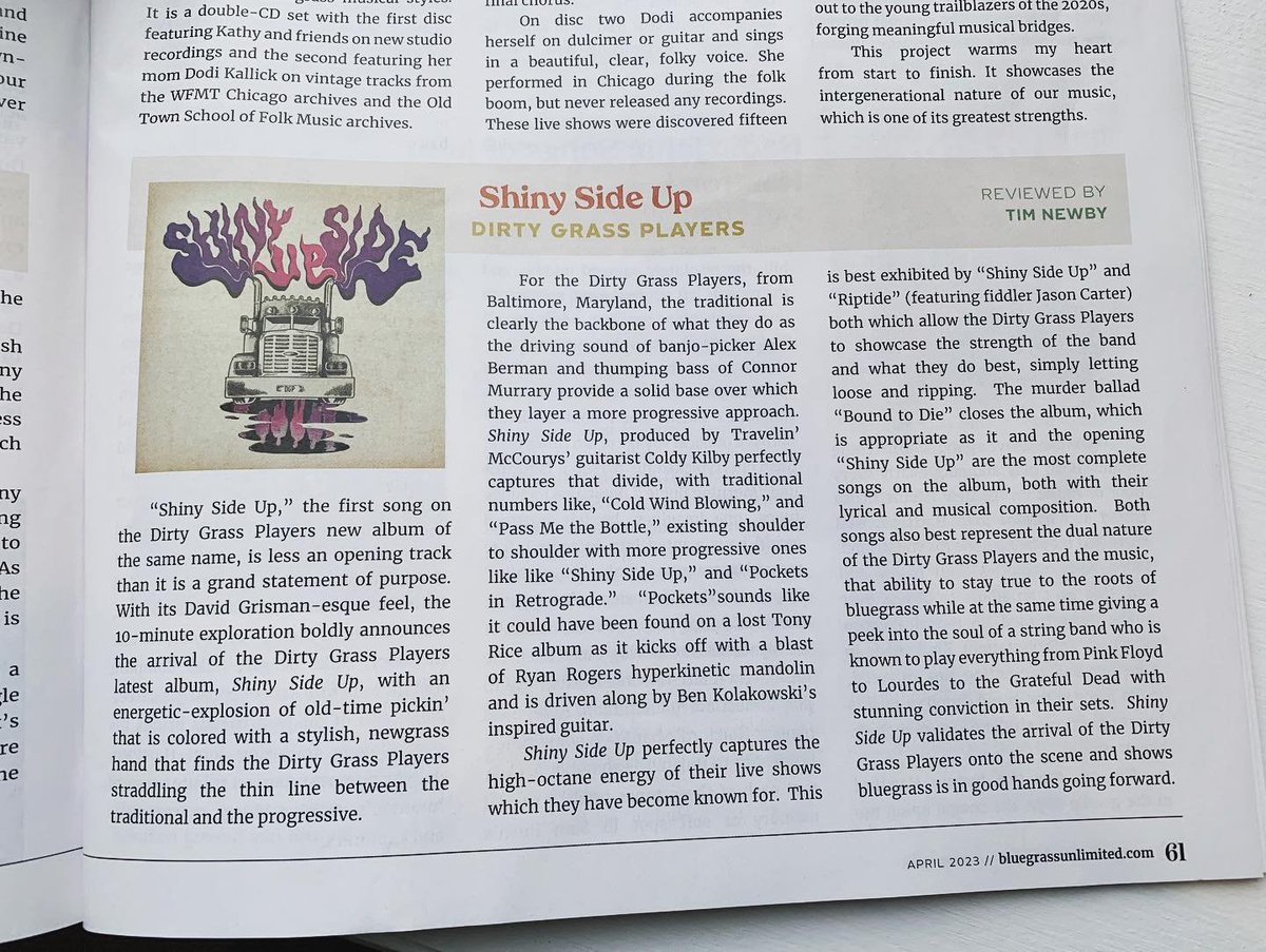 6 years ago when being interviewed for a doc on the <a href="/CCbluegrassfest/">Charm City Bluegrass</a> director @MarcHShapiro asked if the Dirty Grass Players could play on my roof,now they are 1 of the hottest bluegrass bands w/their album Shiny Side Up.Grab the new issue of <a href="/bgunlimitedmag/">Bluegrass Unlimited</a> for my thoughts on it