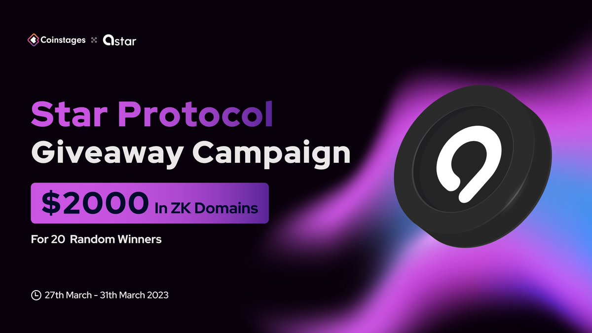 Coinstages's tweet photo. 🥳We’re excited to announce our next #Giveaway with @star_protocol

🎁Prize Pool: $2000 In ZK Domains 

📃Task
➡️Follow @Coinstages &amp; @star_protocol
➡️Tag 3 Your Friends
✅Complete https://t.co/c8c3wbBbok

⏰ End 31st March

#Giveaway #StarProtocol #Crypto #Coinstages https://t.co/BrsdyWpkvZ