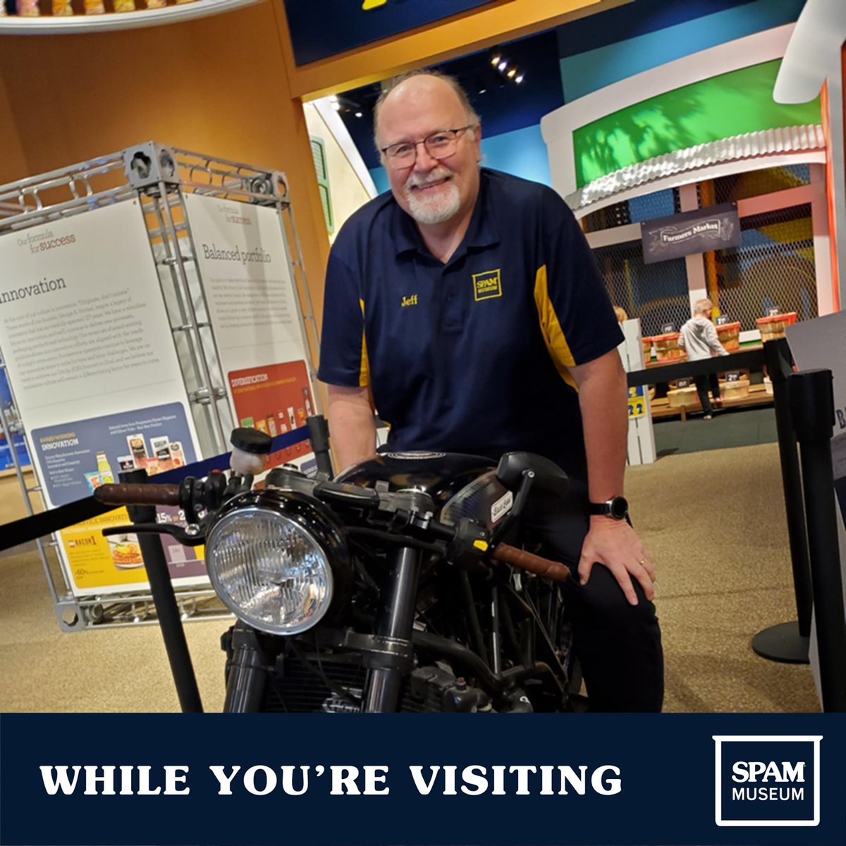 What’s your favorite exhibit at the SPAM® Museum? SPAM™bassador Jeff loves the BLACK LABEL® Bacon motorcycle!
