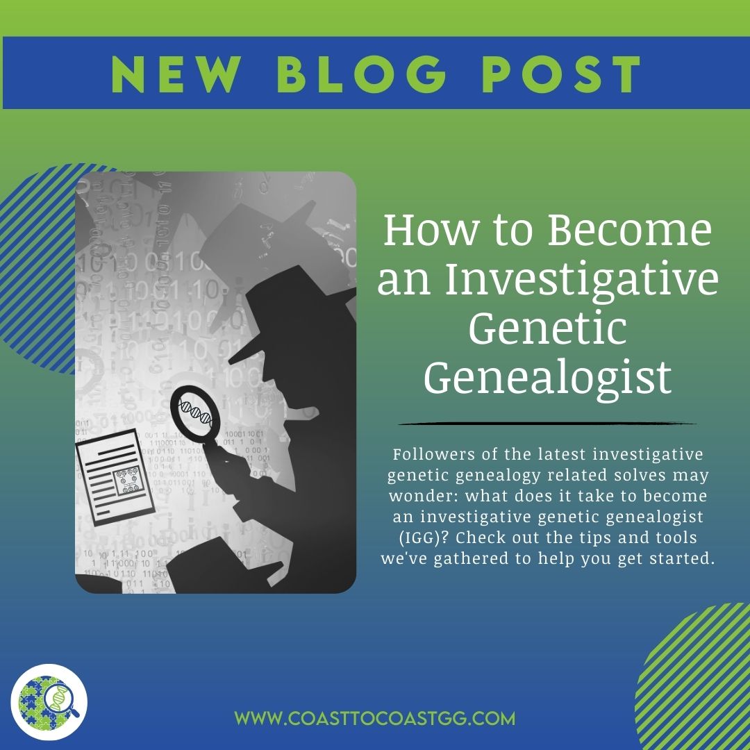 CoastToCoastGG's tweet photo. Interested in becoming an investigative genetic genealogist (IGG)? Check out our latest blog post for educational resources and key skills needed to get started and excel in the field: https://t.co/0fB61nZqZT

#investigativegeneticgenealogy #geneticgenealogy #dna #igg #research https://t.co/VYDbfQZykR