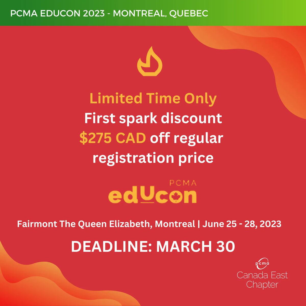 Happy Monday with a friendly reminder of PCMA EduCon Early Registration. The offer ends this Thursday, March 30th ⏰ Register today👉 buff.ly/3JntROL #PCMA #PCMACE #EventProfs #MeetingProfs