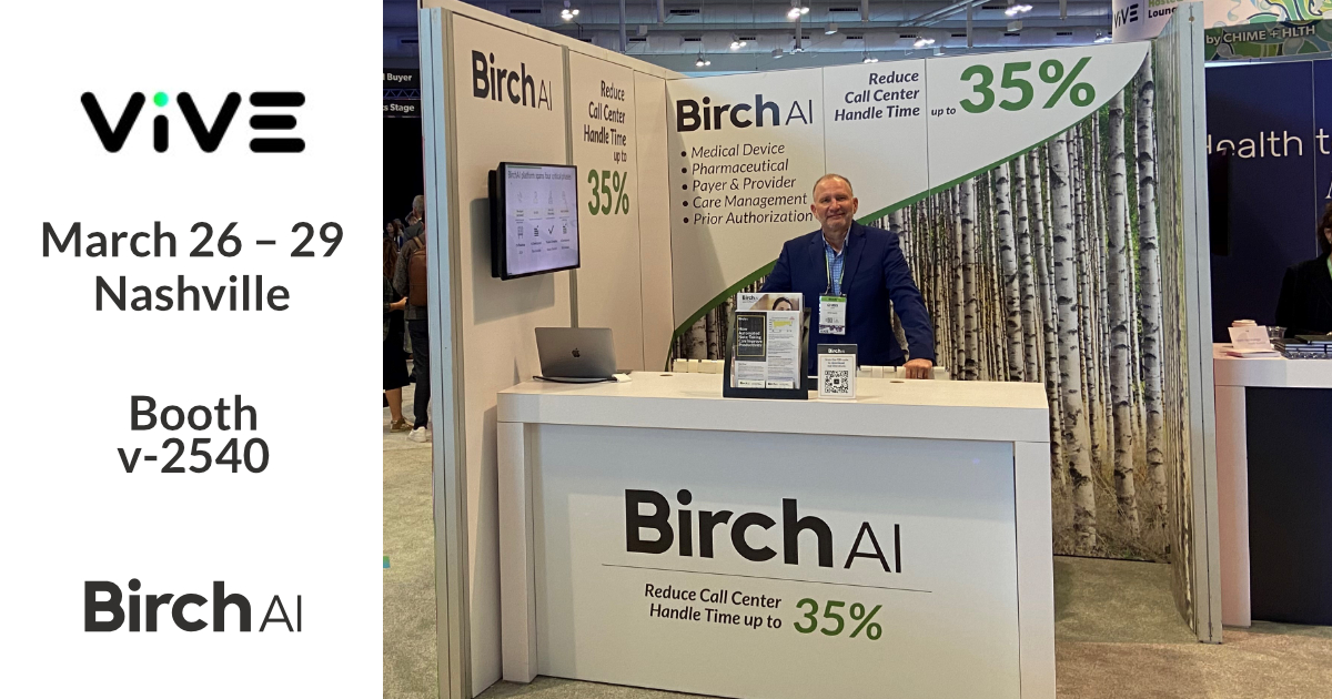 birch_ai's tweet photo. We're at @theviveevent — the event experience for senior digital health leaders.

Visit booth V-2540 to see how BirchAI dramatically decreases handle time while improving quality and employee engagement.

Learn more > https://t.co/cgAQZc631D
#VIVE2023 #digitalhealth #healthit https://t.co/xU5e8DUgu1