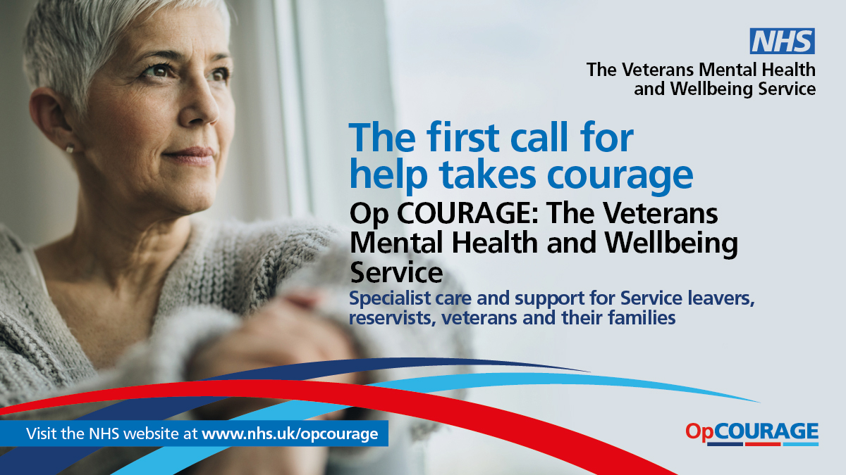 Op COURAGE: The Veterans Mental Health &amp; Wellbeing Service provides care &amp;  support for Service leavers, reservists, veterans &amp; their families. 

If you are struggling, #OpCOURAGE is there to help. Find out more 👉 nhs.uk/opcourage 

#MentalHealthAwarenessWeek
