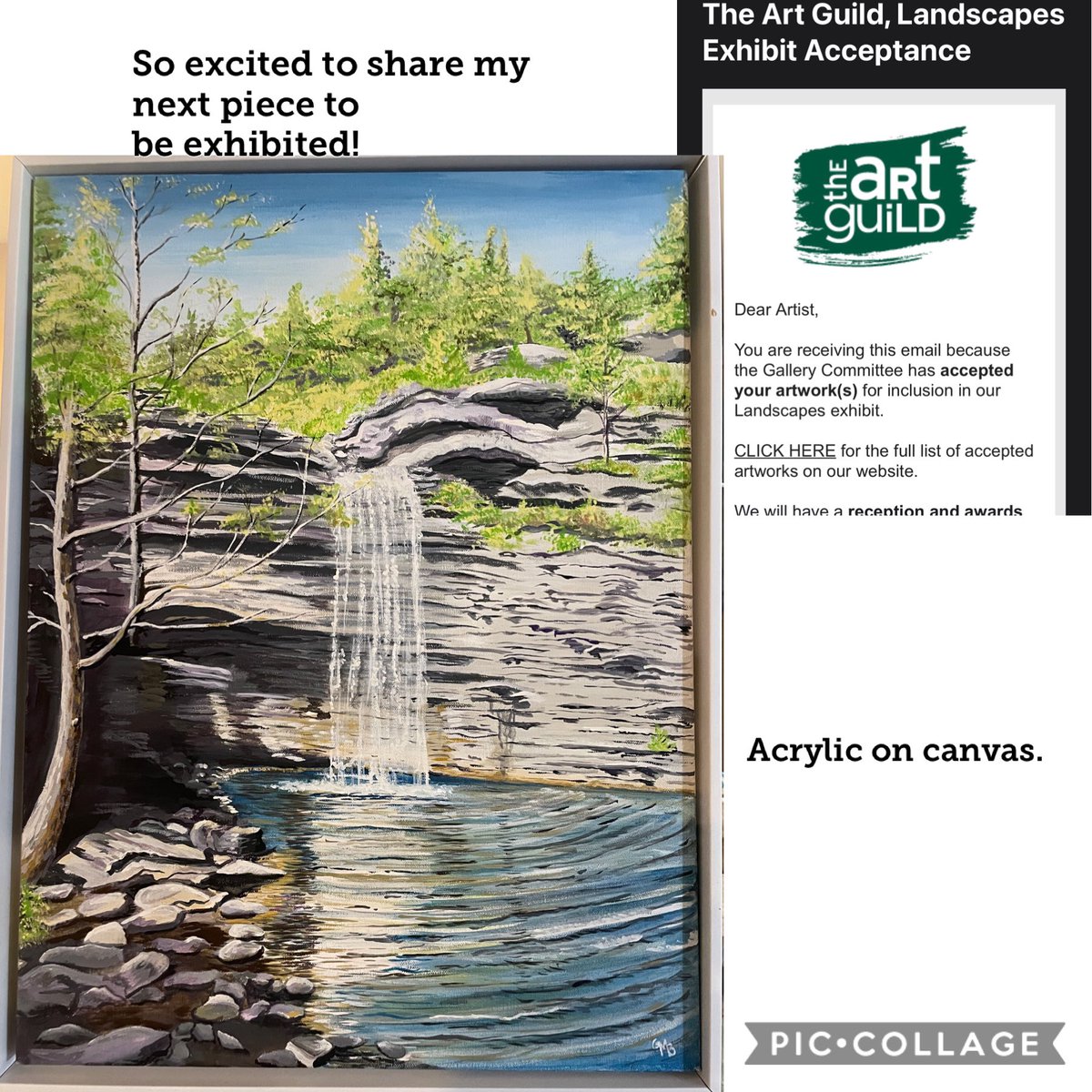 ⁦@mineolahs⁩ I am so excited to share with my Mineola UFSD family the acceptance of my Waterfall landscape acrylic painting in The Art Guild’s Landscapes Exhibition this April. #DoWhatYouLove #CreateEveryday